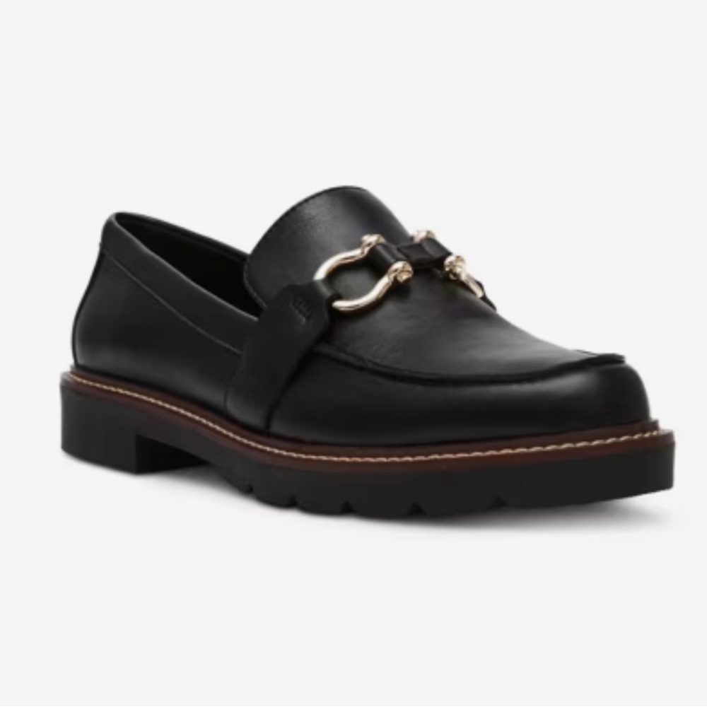 Anne Klein Black Loafers with Gold Accent